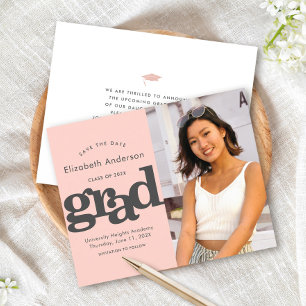 Blush Pink Budget Photo Save Date Graduate Invite