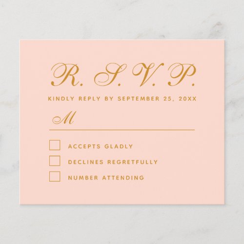 Blush Pink Budget RSVP Simple Calligraphy Card
