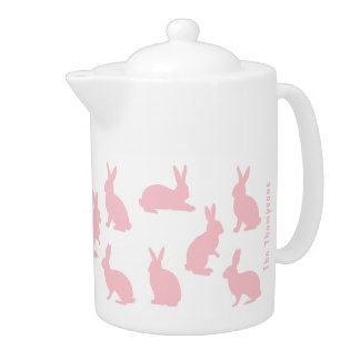 Blush Pink Bunnies With Custom Name Easter Teapot
