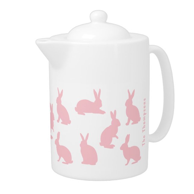 Blush Pink Bunnies With Custom Name Easter Teapot (Right)