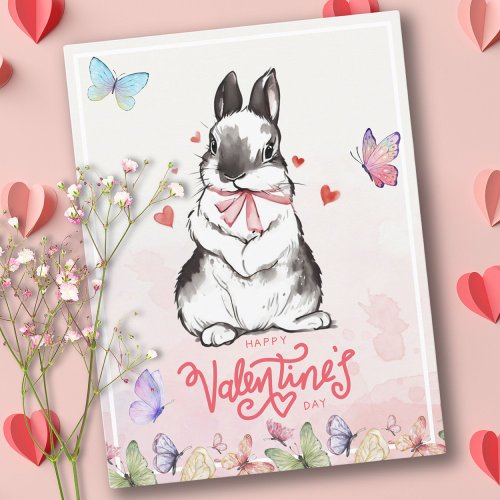 Blush Pink Bunny  Butterflies Valentines Day Postcard