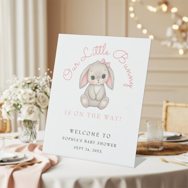 Blush Pink Bunny Girl Baby Shower Welcome  Pedestal Sign (Creator Uploaded)
