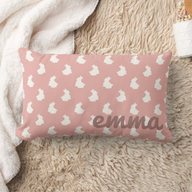 Blush Pink Bunny Nursery Lumbar Pillow (Blanket)