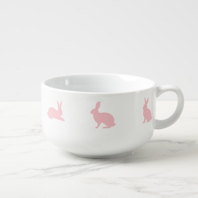 Blush Pink Bunny Shapes In Different Poses Easter Soup Mug (Left)
