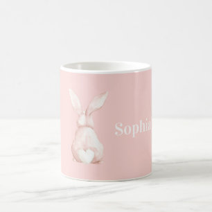 Blush Pink Bunny White Heart Tail Coffee Mug