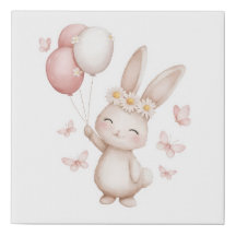 Blush Pink Bunny with Balloons Nursery Wall Art