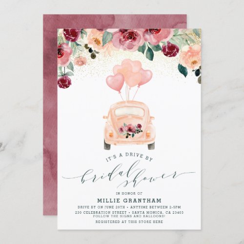 Blush Pink  Burgundy Drive By Bridal Shower Invitation