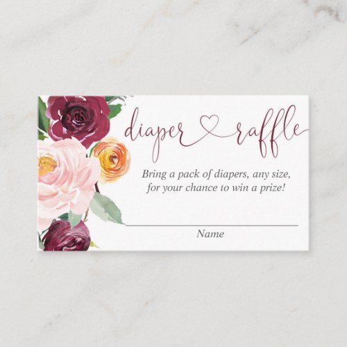 Blush pink burgundy fall diaper raffle cards