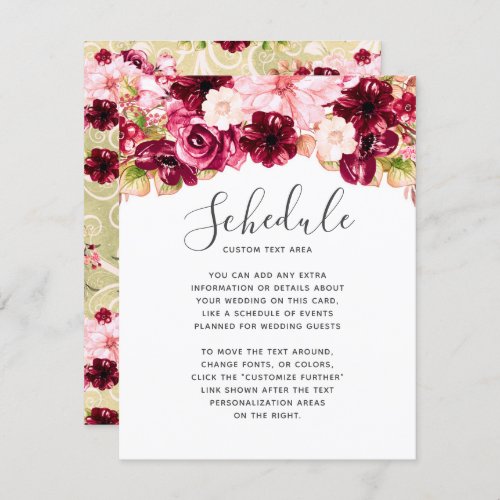 Blush Pink Burgundy Floral Border Wedding Schedule Invitation