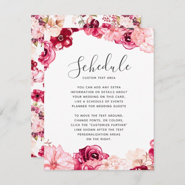 Blush Pink Burgundy Floral Border Wedding Schedule Invitation (Front/Back)