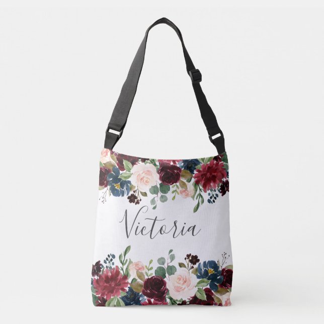 Blush Pink Burgundy Floral Bridal Party Gift Crossbody Bag (Front)