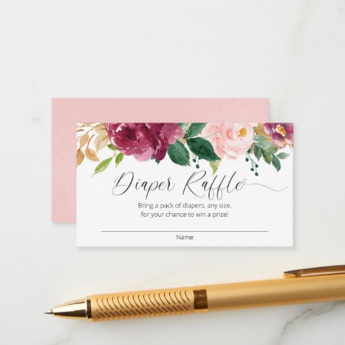 Blush pink burgundy floral diaper raffle cards