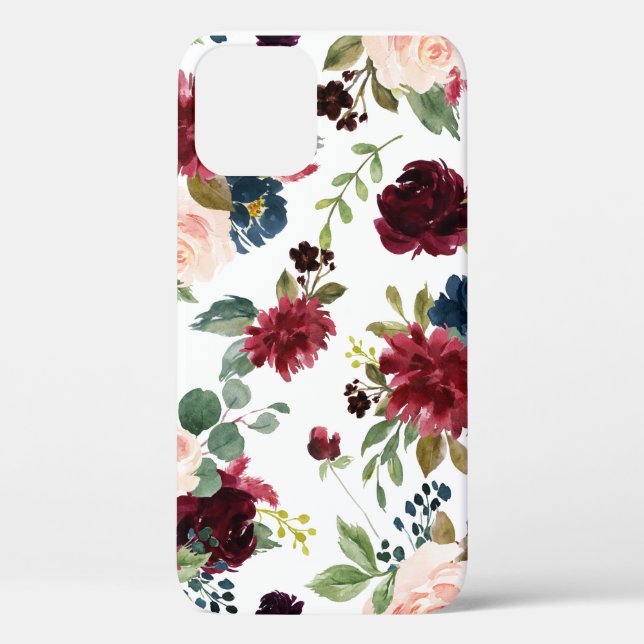Blush Pink Burgundy Floral Elegant Pretty Case-Mate iPhone Case (Back)
