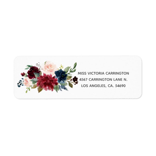 Blush Pink Burgundy Floral Elegant Pretty Wedding  Label (Front)