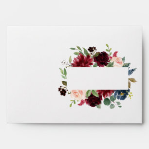 Blush Pink Burgundy Floral Elegant Script Wedding Envelope