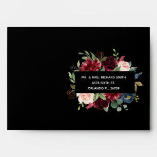 Blush Pink Burgundy Floral Elegant Script Wedding Envelope