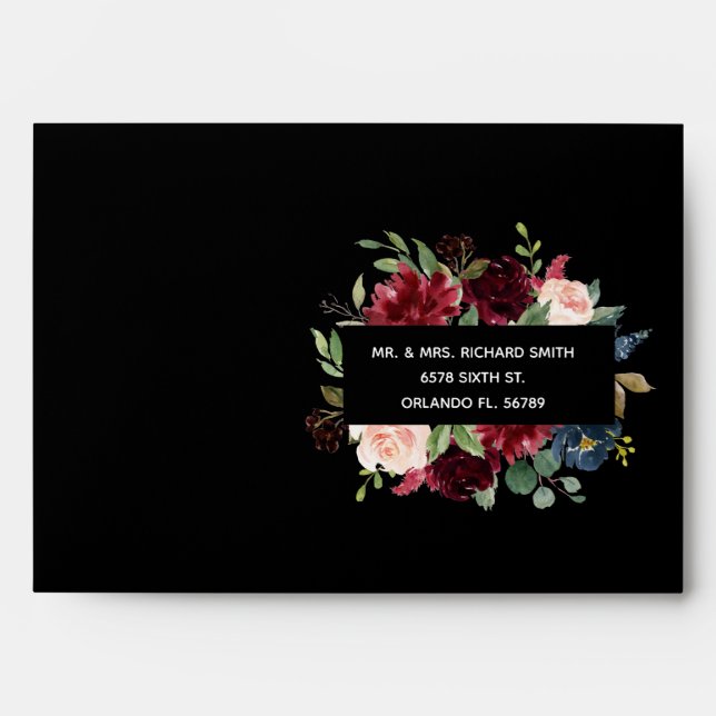 Blush Pink Burgundy Floral Elegant Script Wedding Envelope (Front)