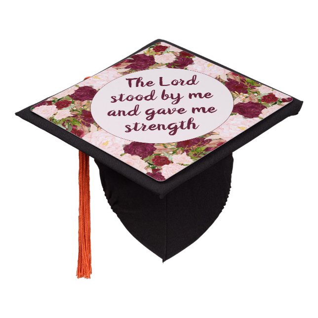Blush Pink Burgundy Floral Graduation Bible Verse Cap Topper (Angled)