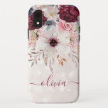 Blush Pink Burgundy Floral iPhone XR Case<br><div class="desc">Add your name in elegant hand lettered script to this modern blush pink and burgundy floral phone case. A beautiful floral case making a perfect gift for yourself or friends.</div>