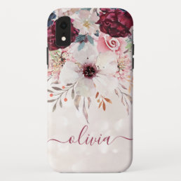 Blush Pink Burgundy Floral iPhone XR Case