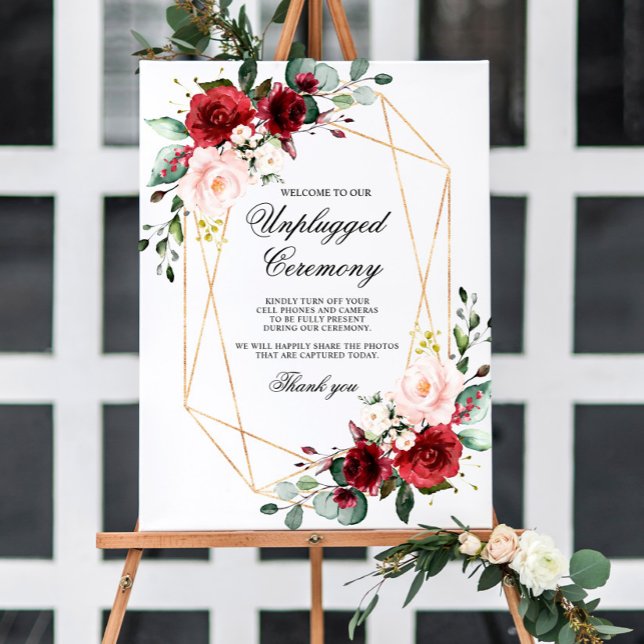 Blush Pink & Burgundy Floral Unplugged Ceremony  Foam Board (Creator Uploaded)