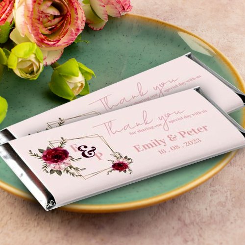 Blush Pink Burgundy Floral Wedding Thank You Hershey Bar Favors