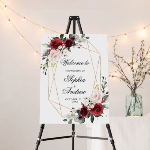 Blush Pink  Burgundy Floral Wedding Welcome Foam Board