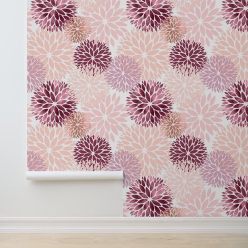 Blush Pink Burgundy Flowers Wallpaper