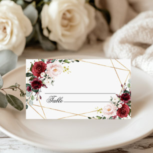 Blush Pink & Burgundy Flowers Wedding Place Card