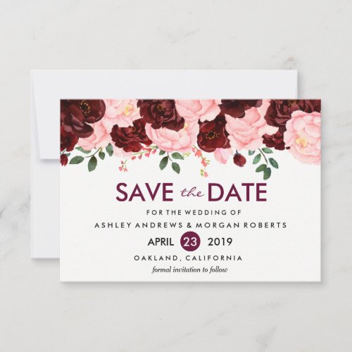 Blush Pink Burgundy Flowers Wedding Save The Date