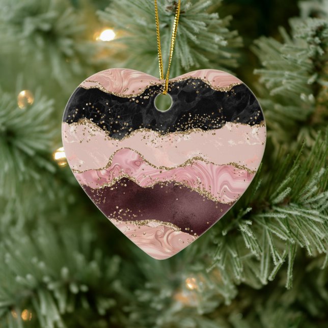 Blush Pink Burgundy Gold Black Glitter Ceramic Ornament (Tree)