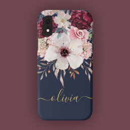 Blush Pink Burgundy Gold Floral iPhone Case