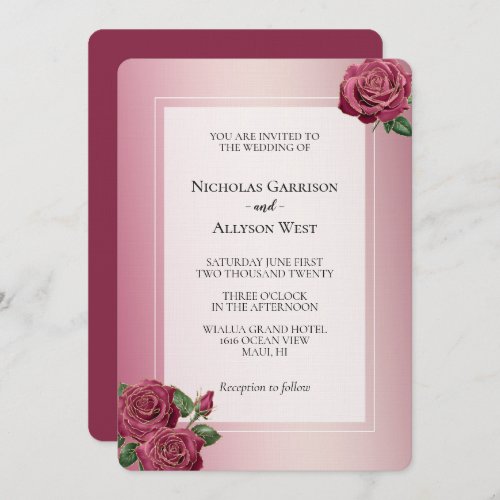 Blush Pink Burgundy Gold Roses Wedding Invitation