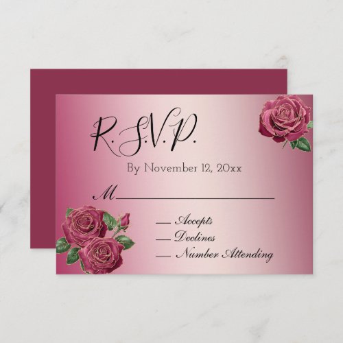 Blush Pink Burgundy Gold Roses Wedding RSVP Enclosure Card