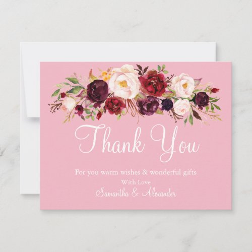 Blush Pink Burgundy Marsala flower Thank You Card