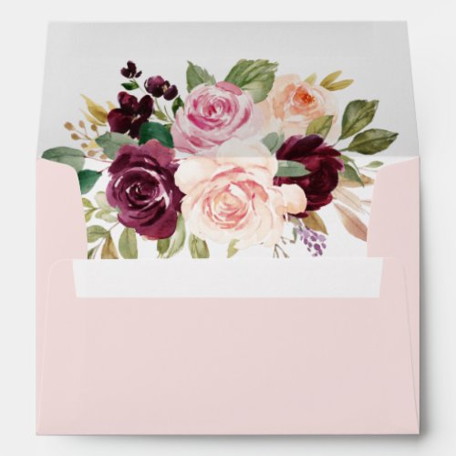 Blush Pink Burgundy Peach Gold Floral Boho Wedding Envelope