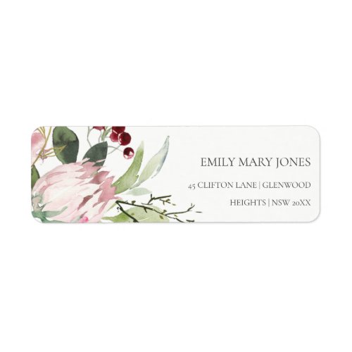 BLUSH PINK BURGUNDY PROTEA FLORAL ADDRESS LABEL