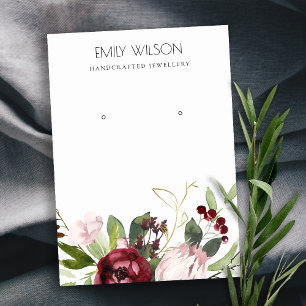 BLUSH PINK BURGUNDY PROTEA FLORAL EARRING DISPLAY BUSINESS CARD