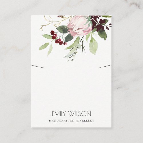 BLUSH PINK BURGUNDY PROTEA FLORAL NECKLACE DISPLAY BUSINESS CARD