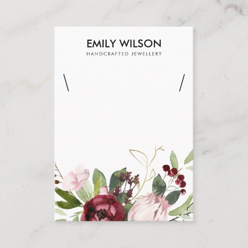 BLUSH PINK BURGUNDY PROTEA FLORAL NECKLACE DISPLAY BUSINESS CARD