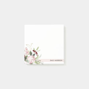 BLUSH PINK BURGUNDY PROTEA FLORAL WATERCOLOR POST-IT NOTES