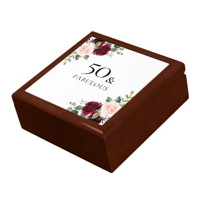 Blush Pink Burgundy Red 50th Birthday Gift Gift Box (Side)