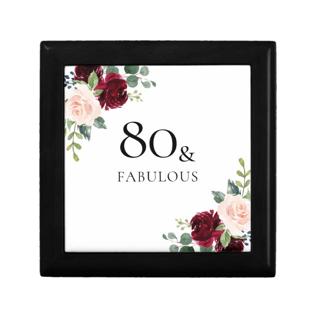 Blush Pink Burgundy Red 80th Birthday Gift Gift Box (Front)