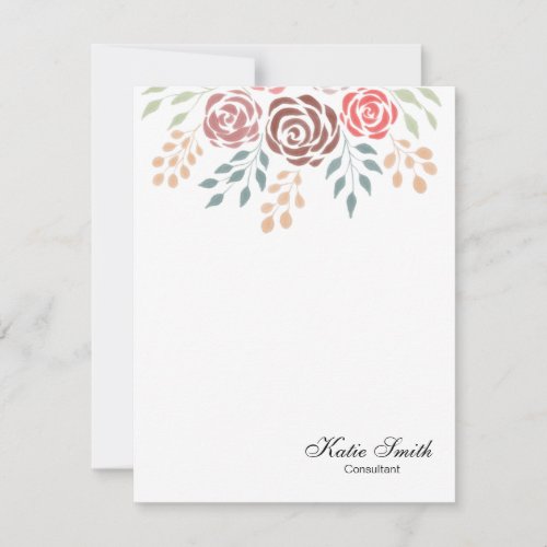 Blush Pink Burgundy Red Floral Botanical Leaves Note Card