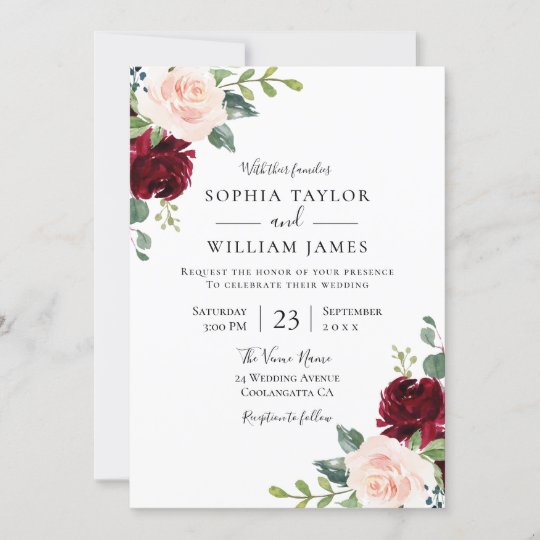 Blush Pink & Burgundy Red Floral Wedding Invitation | Zazzle.com