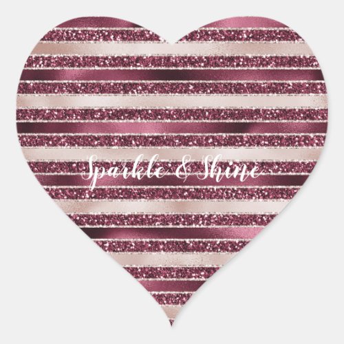 Blush Pink Burgundy Red Rose Glitter Stripes     Heart Sticker