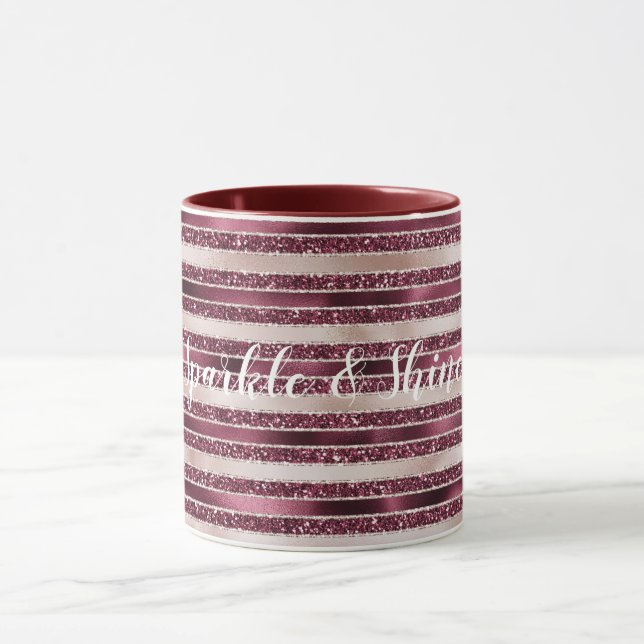 Blush Pink Burgundy Red Rose Glitter Stripes   Mug (Center)