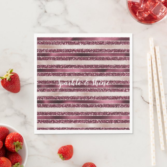Blush Pink Burgundy Red Rose Glitter Stripes     Napkins (Insitu)