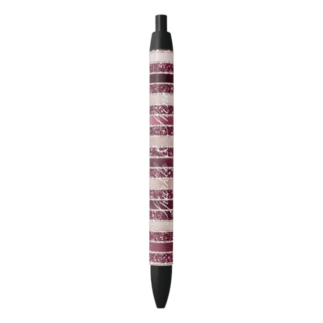 Blush Pink Burgundy Red Rose Glitter Stripes       Pen (Front Vertical)