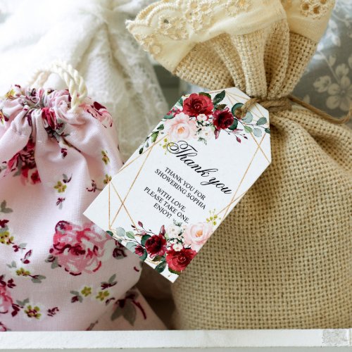 Blush Pink  Burgundy Rose Bridal Shower Gift Tags
